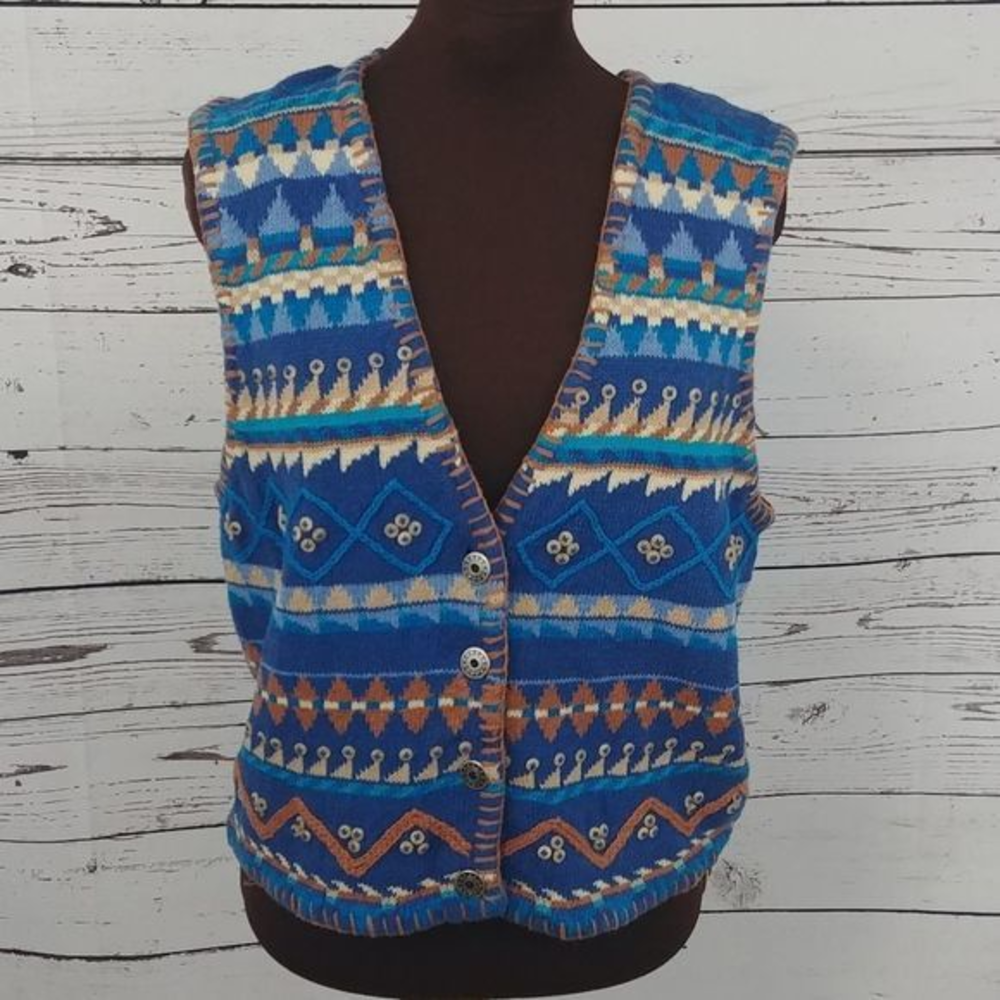 Vintage Sigrid Olsen Western Tribal‎ Blue Vest…